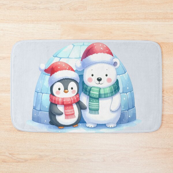 Item preview, Penguin and polar bear holding hands in front of the igloo at Christmas designed and sold by LiskoDesign.