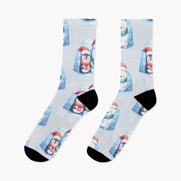 Item preview, Penguin and polar bear holding hands in front of the igloo at Christmas designed and sold by LiskoDesign.