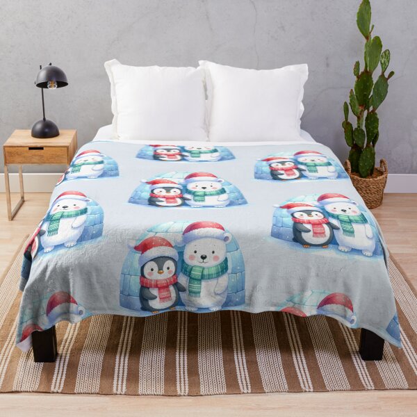 Item preview, Penguin and polar bear holding hands in front of the igloo at Christmas designed and sold by LiskoDesign.