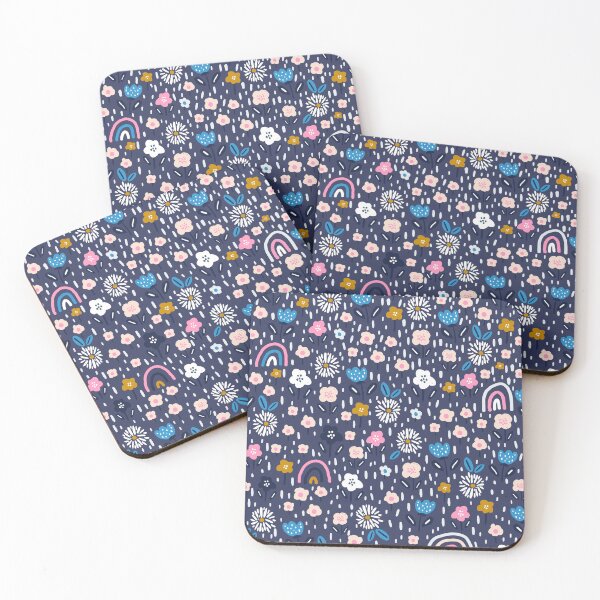 Item preview, Whimsical Rainbows & Flowers on a Navy Blue Background designed and sold by SpencerReedDes.