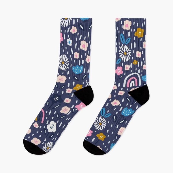 Item preview, Whimsical Rainbows & Flowers on a Navy Blue Background designed and sold by SpencerReedDes.