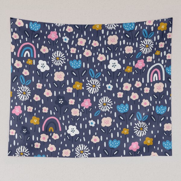 Item preview, Whimsical Rainbows & Flowers on a Navy Blue Background designed and sold by SpencerReedDes.
