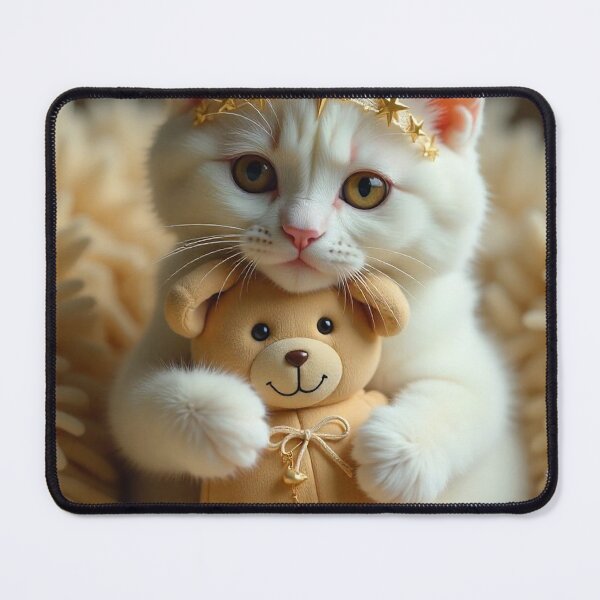 Item preview, Playful cat with teddy bear designed and sold by BenCoStyle.