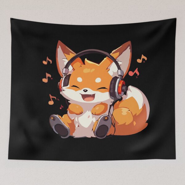 Item preview, Cute Fox Listening to Music with Headphones – Adorable Cartoon Design designed and sold by T-Chou.