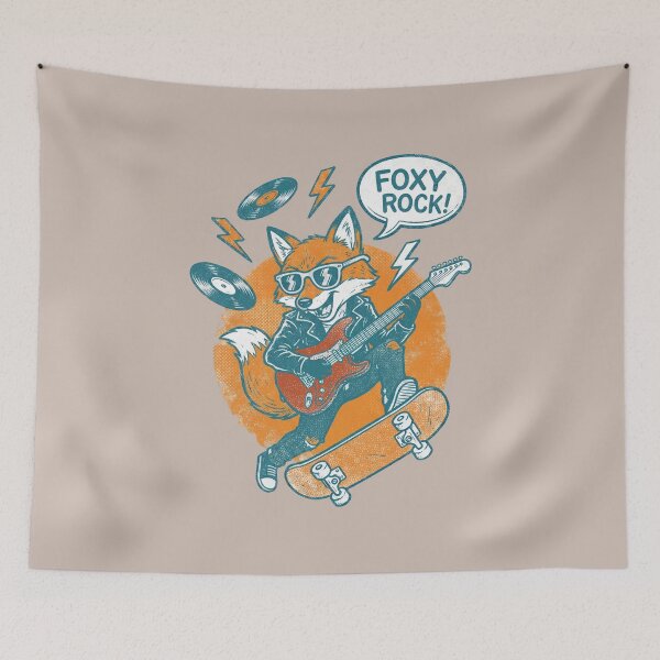 Item preview, Foxy Rock! Retro Fox Guitarist on Skateboard Art designed and sold by AwesomeBeyondLimits.