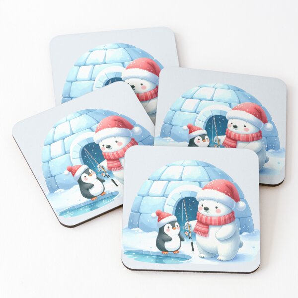 Item preview, Penguin and polar bear ice fishing in front of the igloo Christmas designed and sold by LiskoDesign.