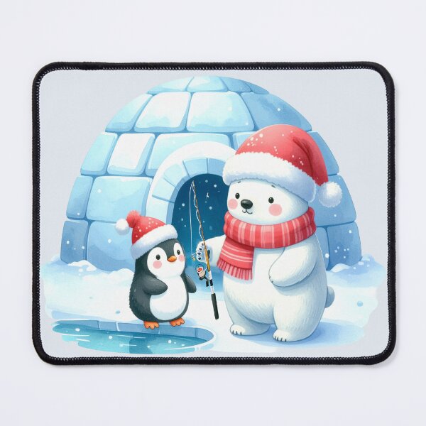 Item preview, Penguin and polar bear ice fishing in front of the igloo Christmas designed and sold by LiskoDesign.