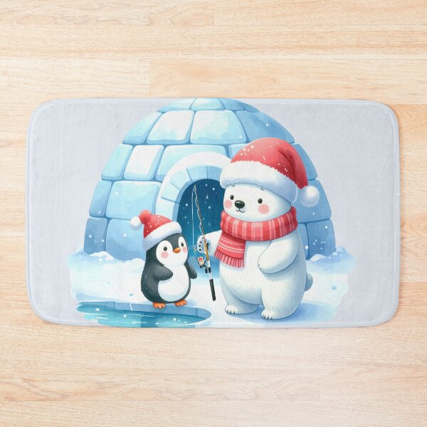 Item preview, Penguin and polar bear ice fishing in front of the igloo Christmas designed and sold by LiskoDesign.