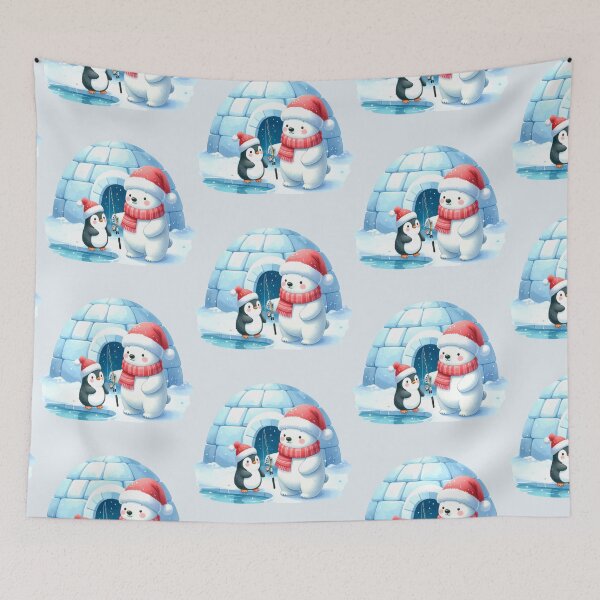 Item preview, Penguin and polar bear ice fishing in front of the igloo Christmas designed and sold by LiskoDesign.