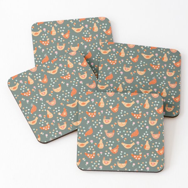 Item preview, Green and Orange Chickens | Floral Spring Pattern designed and sold by SpencerReedDes.