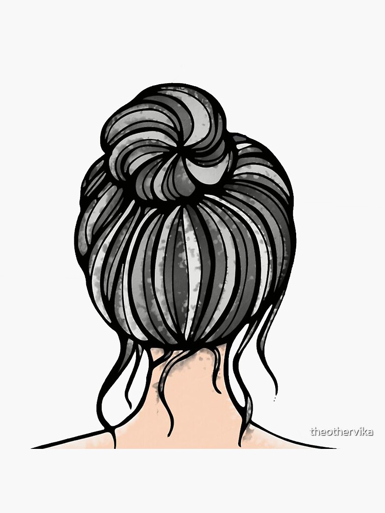 "Messy Hair Bun- Grey" Sticker by theothervika | Redbubble