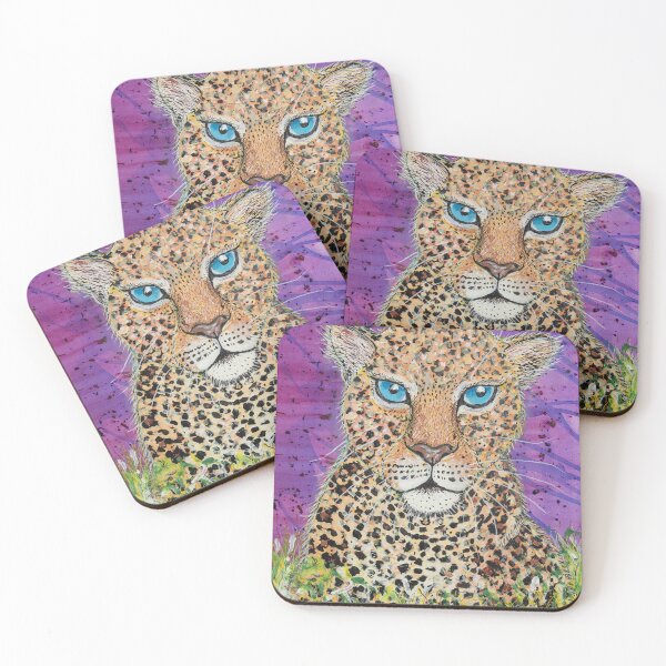 Item preview, Blue eyed Leopard in purple background  designed and sold by Rebekah Gavra.