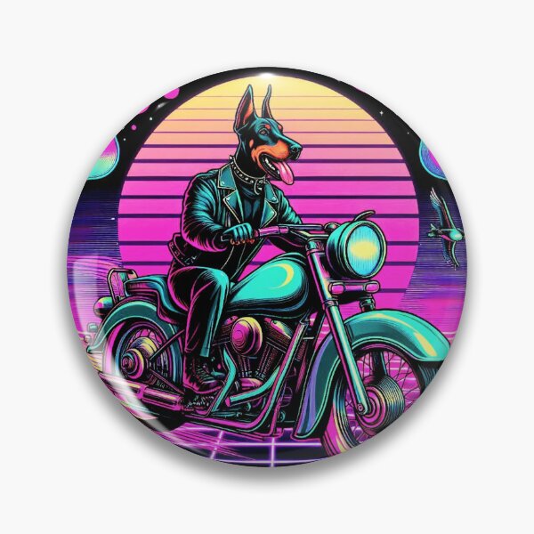 Item preview, doberman riding a classic motorcycle designed and sold by Dogandesighn.