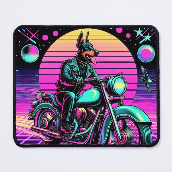Item preview, doberman riding a classic motorcycle designed and sold by Dogandesighn.