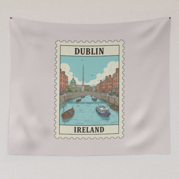 Item preview, Vintage Ireland Dublin Stamp Illustration designed and sold by allaboutstamps.