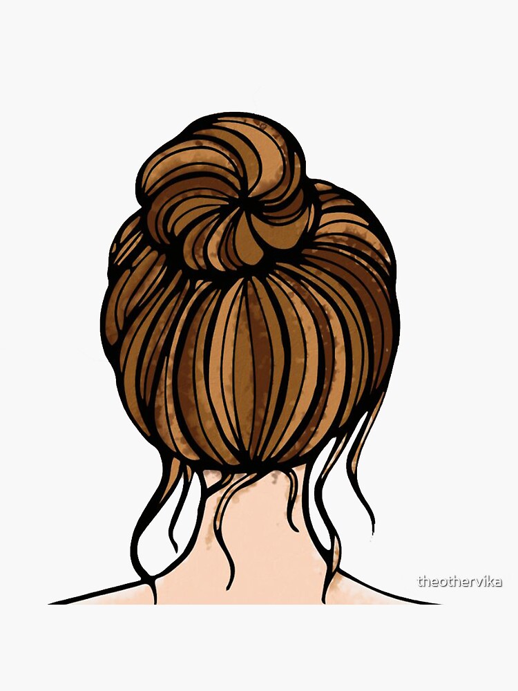 Messy Hair Bun Brown Sticker For Sale By Theothervika Redbubble   Bg,f8f8f8 Flat,750x,075,f Pad,750x1000,f8f8f8.u2 