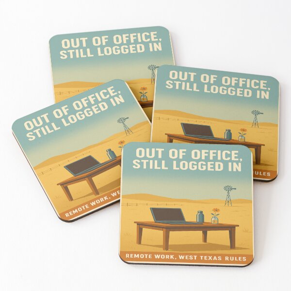 Item preview, Out of Office Still Logged In – West Texas Remote Work Desert Art Print designed and sold by POD DYNASTY | Original Print On Demand T-Shirt Graphics.