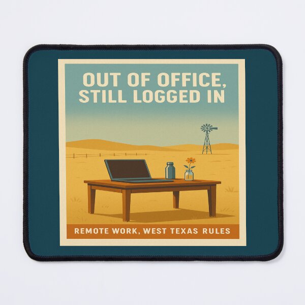 Item preview, Out of Office Still Logged In – West Texas Remote Work Desert Art Print designed and sold by POD DYNASTY | Original Print On Demand T-Shirt Graphics.