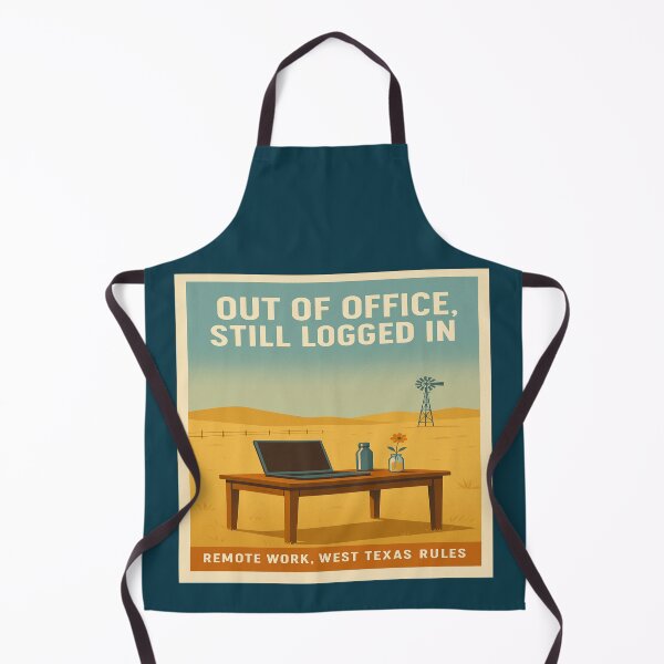 Artikelvorschau, Abwesenheitsnotiz, aber dennoch angemeldet – Kunstdruck „Remote-Arbeit in der Wüste West Texas“ entworfen und verkauft von POD DYNASTY | Original Print On Demand T-Shirt Graphics.