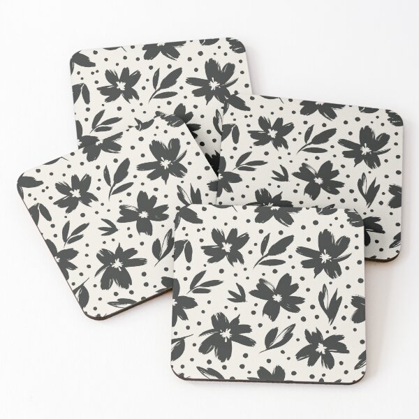 Item preview, Black brush floral seamless pattern with abstract flowers and dots on cream background. designed and sold by Opart Srinok.