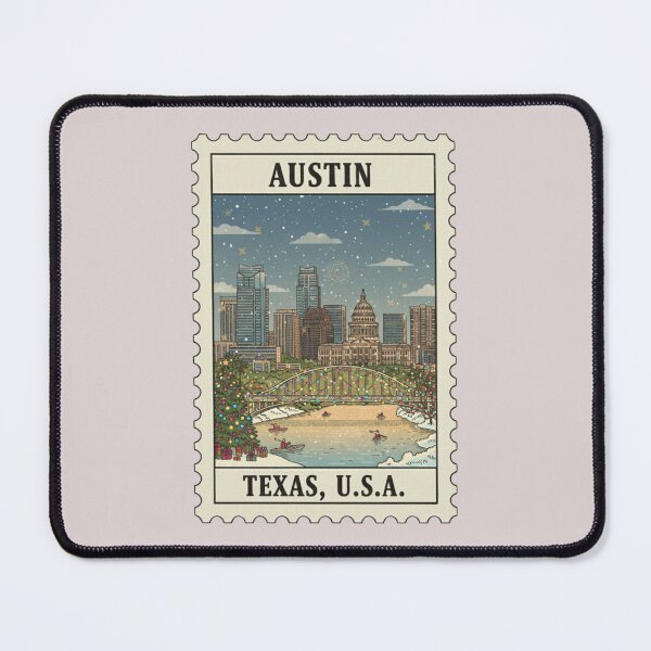 Item preview, Vintage Austin Texas Christmas Skyline Stamp Illustration designed and sold by allaboutstamps.