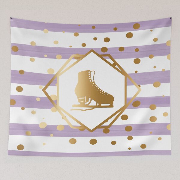 Item preview, Gold Figure Skate on Pastel Lavendar Stripes with Gold Dots designed and sold by PD-Skating.