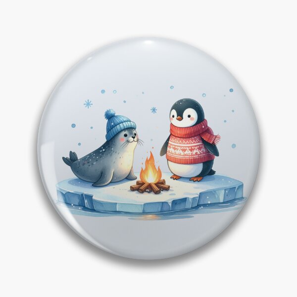 Item preview, Penguin and seal on an ice floe with a Christmas campfire designed and sold by LiskoDesign.