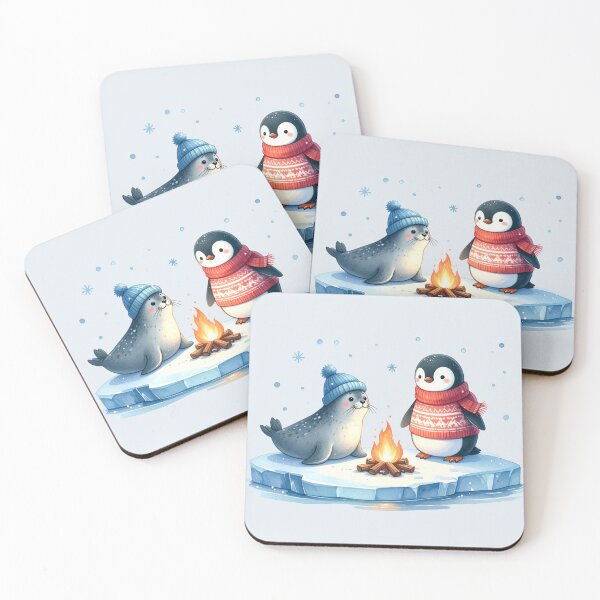 Item preview, Penguin and seal on an ice floe with a Christmas campfire designed and sold by LiskoDesign.