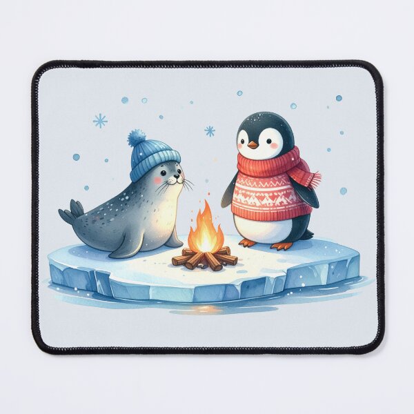 Item preview, Penguin and seal on an ice floe with a Christmas campfire designed and sold by LiskoDesign.