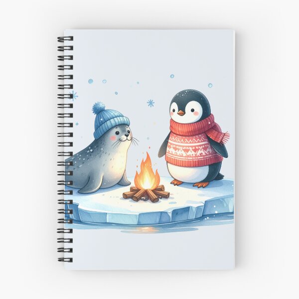 Item preview, Penguin and seal on an ice floe with a Christmas campfire designed and sold by LiskoDesign.