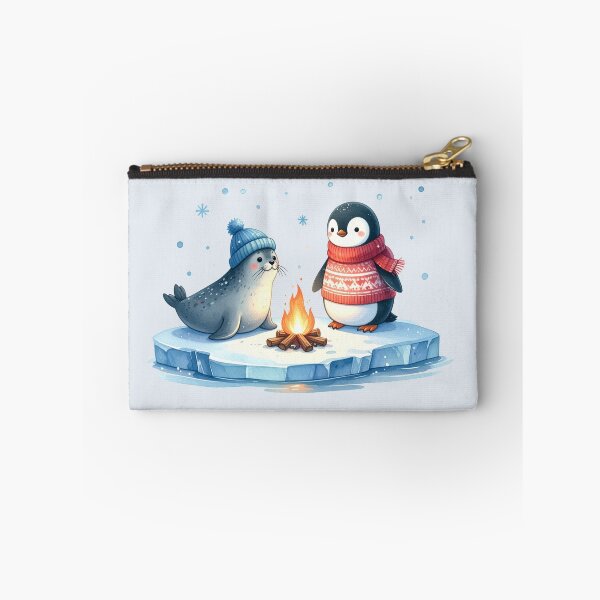 Item preview, Penguin and seal on an ice floe with a Christmas campfire designed and sold by LiskoDesign.