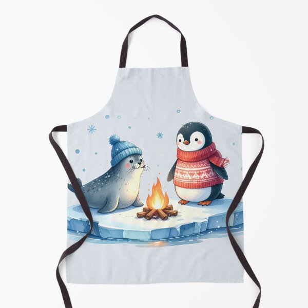 Item preview, Penguin and seal on an ice floe with a Christmas campfire designed and sold by LiskoDesign.