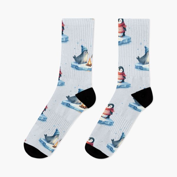 Item preview, Penguin and seal on an ice floe with a Christmas campfire designed and sold by LiskoDesign.