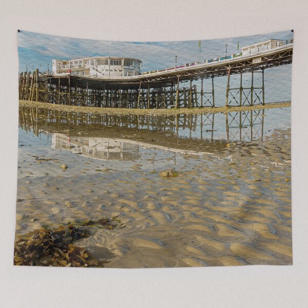 Item preview, Worthing Pier & Beach at low tide. designed and sold by HazyApplePhoto.