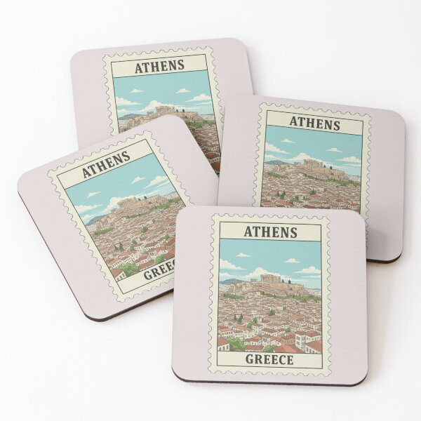 Item preview, Vintage Athens Greece Acropolis Travel Stamp Illustration designed and sold by allaboutstamps.