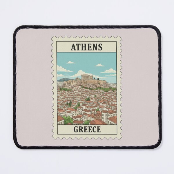 Item preview, Vintage Athens Greece Acropolis Travel Stamp Illustration designed and sold by allaboutstamps.