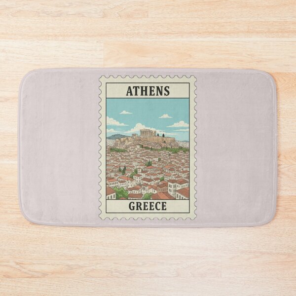 Item preview, Vintage Athens Greece Acropolis Travel Stamp Illustration designed and sold by allaboutstamps.