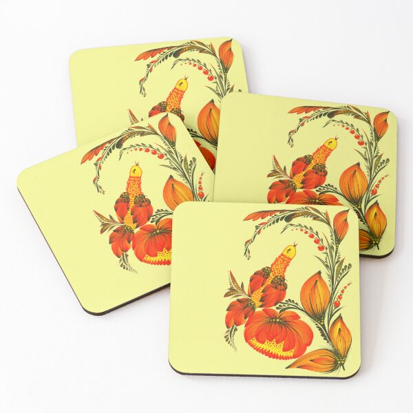 Item preview, Yellow orange bird in flowers, Petrykivka style, author's drawing Ukraine folk art designed and sold by Sunflower-7.