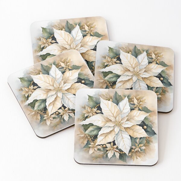 Item preview, Poisettia,  Watercolor Florals Pattern  Creamy Beige Star of Bethlehem,Christmas Poinsettia Romantic Elegant Pattern designed and sold by KolorellaS.