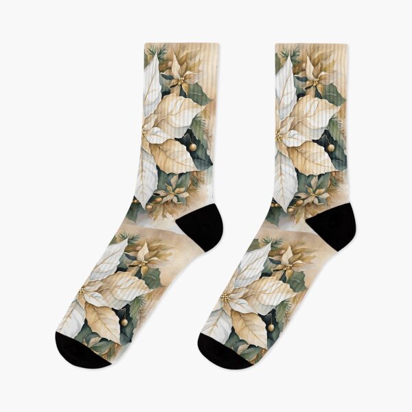 Item preview, Poisettia,  Watercolor Florals Pattern  Creamy Beige Star of Bethlehem,Christmas Poinsettia Romantic Elegant Pattern designed and sold by KolorellaS.