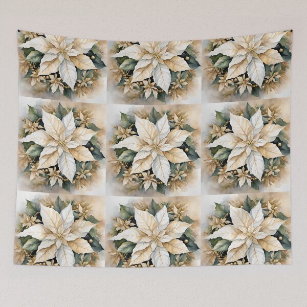 Item preview, Poisettia,  Watercolor Florals Pattern  Creamy Beige Star of Bethlehem,Christmas Poinsettia Romantic Elegant Pattern designed and sold by KolorellaS.