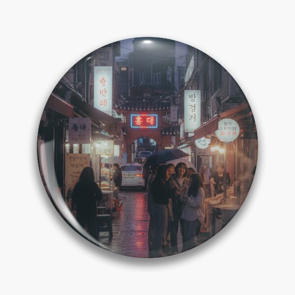 Item preview, Cozy Korean Alley in Hongdae – K-Aesthetic Street Illustration for Posters & Stickers designed and sold by No1 Korea.