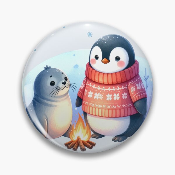 Item preview, Penguin and seal in front of the campfire at Christmas designed and sold by LiskoDesign.