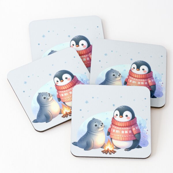 Item preview, Penguin and seal in front of the campfire at Christmas designed and sold by LiskoDesign.