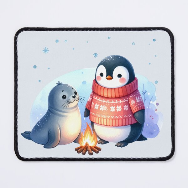 Item preview, Penguin and seal in front of the campfire at Christmas designed and sold by LiskoDesign.