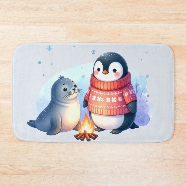 Item preview, Penguin and seal in front of the campfire at Christmas designed and sold by LiskoDesign.