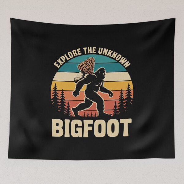 Item preview, Bigfoot Foraging Morels Sasquatch Mycology Morel Mushroom designed and sold by lilLilaBatArt.