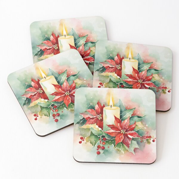 Item preview, Advent Wreath,  Candle Poisettia  Poinsettia Watercolor Pattern  Florals  Green Pink ,Christmas  Romantic Elegant Pattern designed and sold by KolorellaS.
