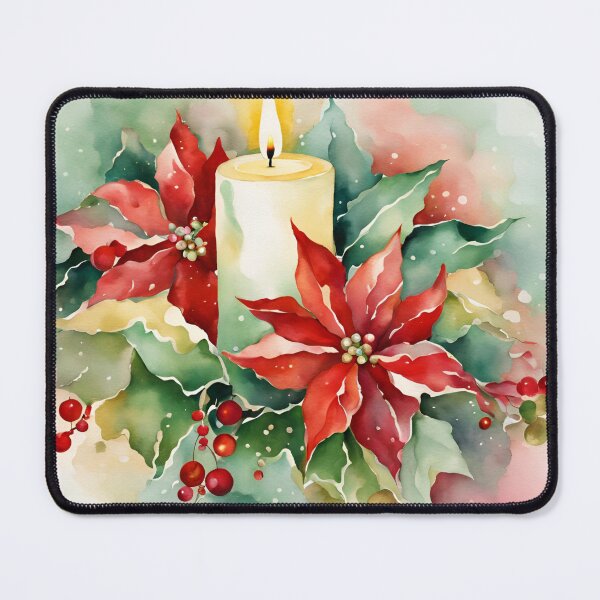 Item preview, Advent Wreath,  Candle Poisettia  Poinsettia Watercolor Pattern  Florals  Green Pink ,Christmas  Romantic Elegant Pattern designed and sold by KolorellaS.