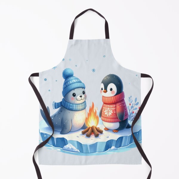 Item preview, Penguin in a Norwegian sweater and seal on an ice floe with a campfire at Christmas designed and sold by LiskoDesign.